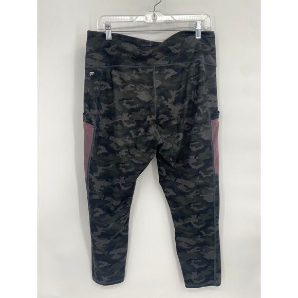 Fabletics Original Powerhold Leggings Pockets Mesh Sides Green Camo Size XL - Picture 5 of 9